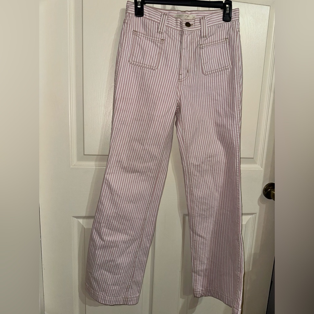 Christy Dawn Pink and White Striped Lula Straight Leg Jeans 26 patch pocket